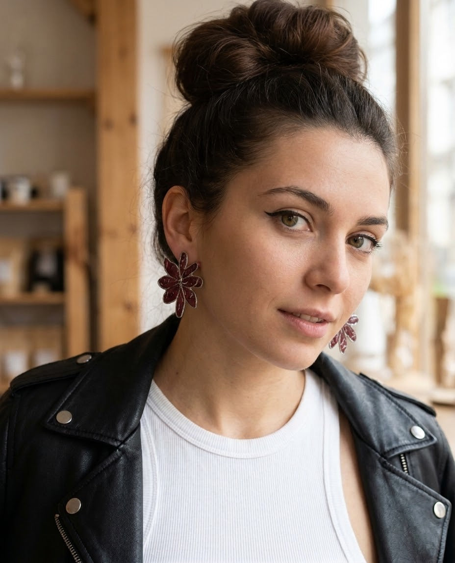 Boucles d'oreilles Nova bordeau