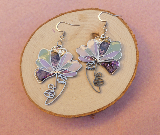 Boucles d'oreilles visage rose et vert pastel