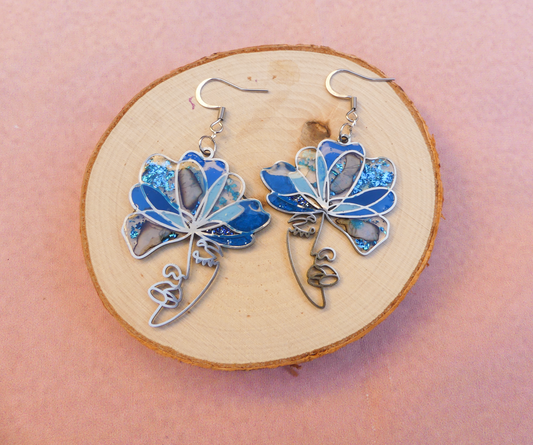 Boucles d'oreilles visage bleu