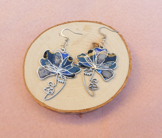 Boucles d'oreilles visage bleu foncé
