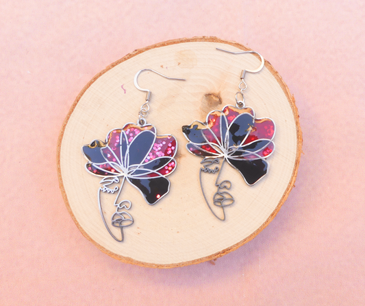Boucles d'oreilles visage rouge et noir