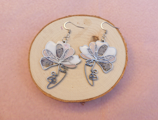 Boucles d'oreilles visage rose pale et blanc